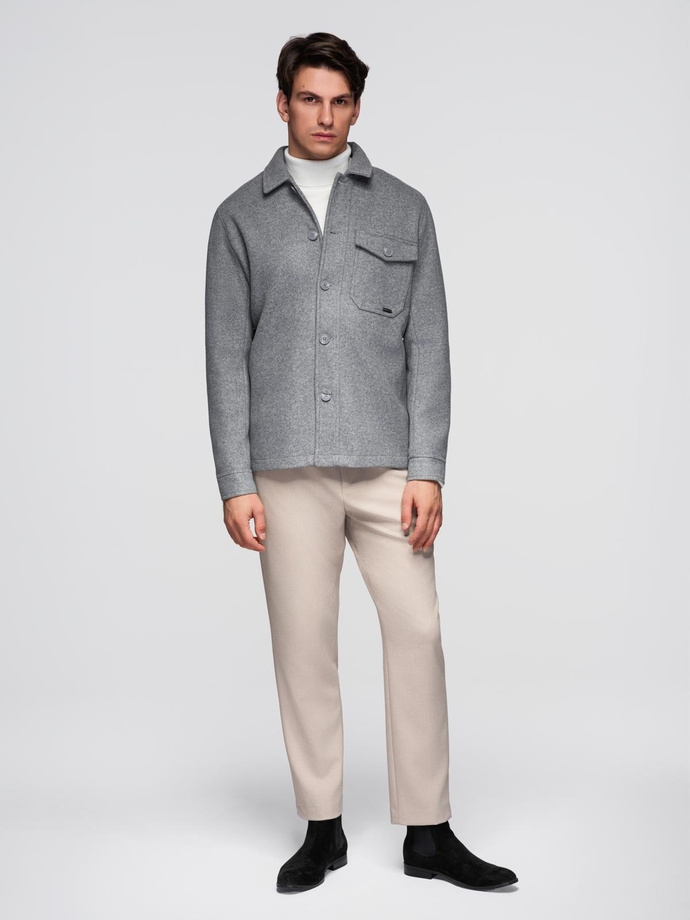 Lekka flauszowa kurtka męska z dodatkiem wiskozy – szara V2 OM-JANP-0199