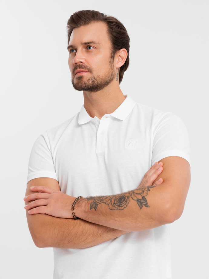 BASIC men's cotton polo t-shirt set - white/white/light brown V6 OM-POBS-0133
