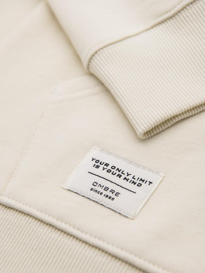 Men's BASIC unbuttoned hooded sweatshirt - cream V11 OM-SSBZ-0178