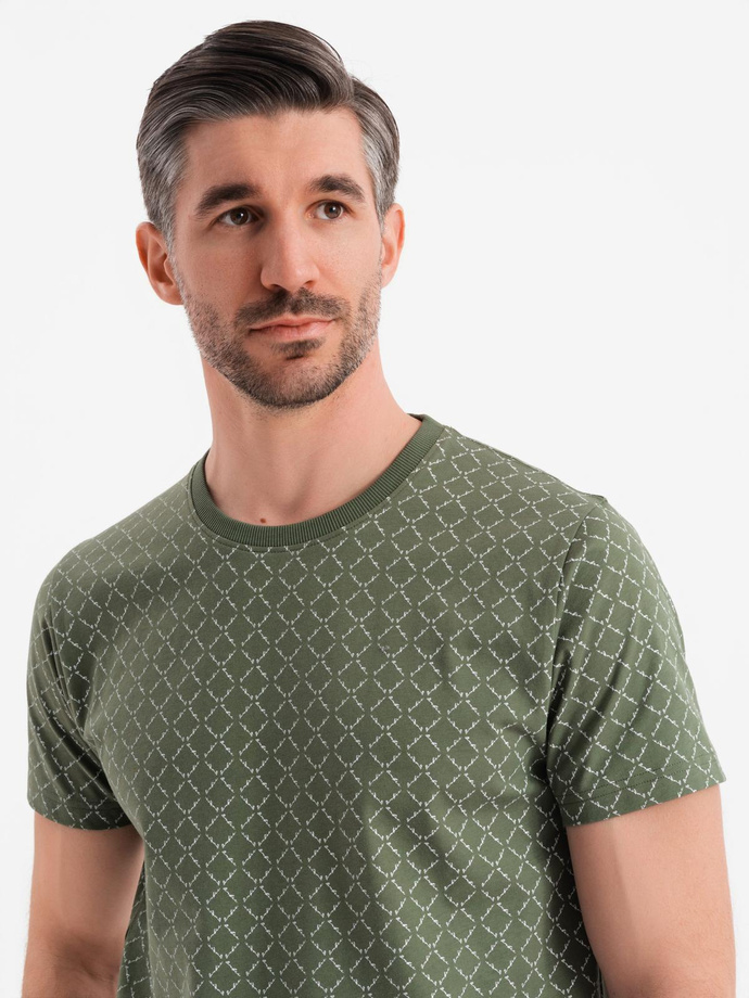 Men's full print knit shirt - olive V2 OM-TSFP-0250