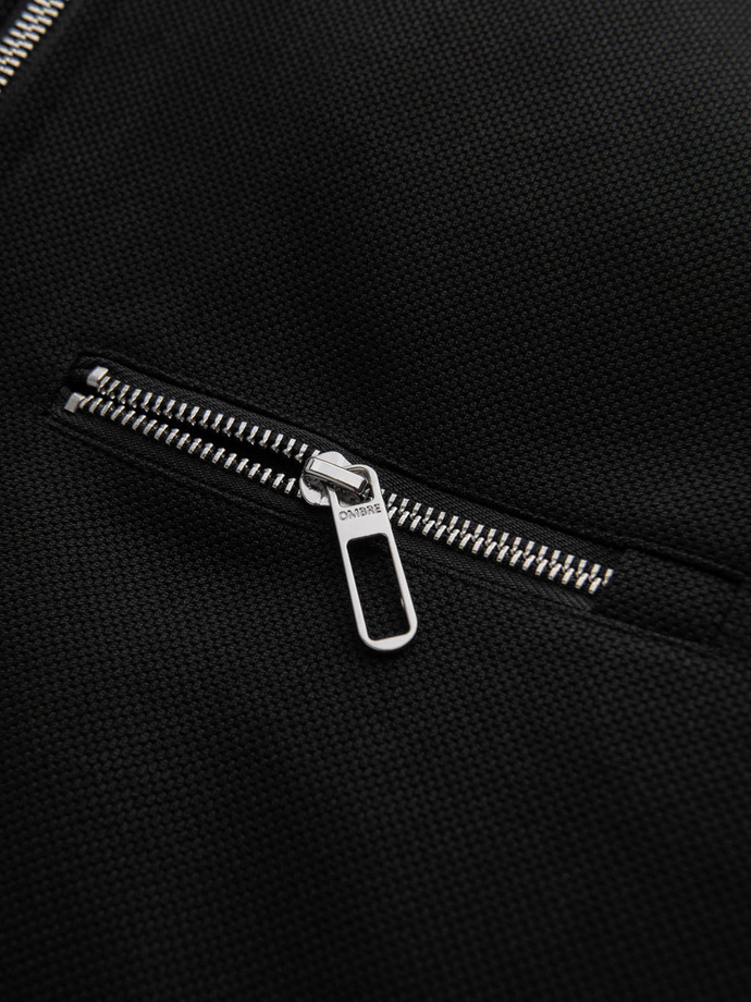 Kurtka męska typu biker ze stójką i kieszeniami – czarna V2 OM-JALP-0157