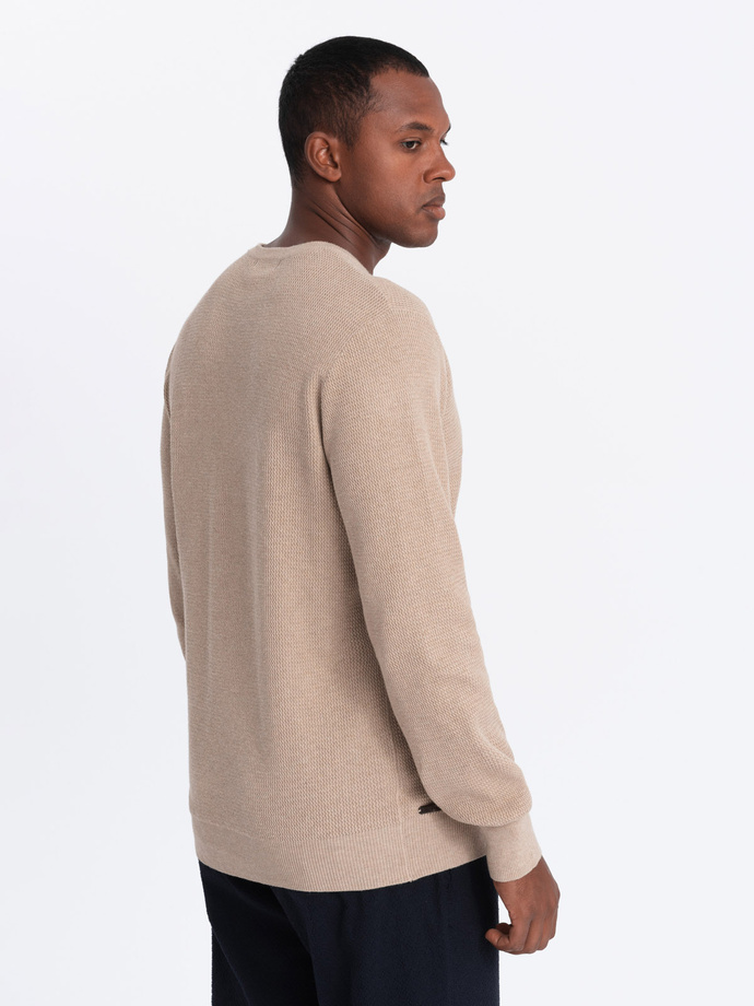 Men's mélange structured knit sweater - sand V3 OM-SWSW-0142