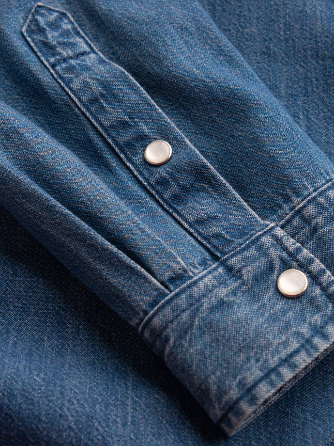 Men's denim snap shirt with pockets - blue V2 OM-SHDS-0115