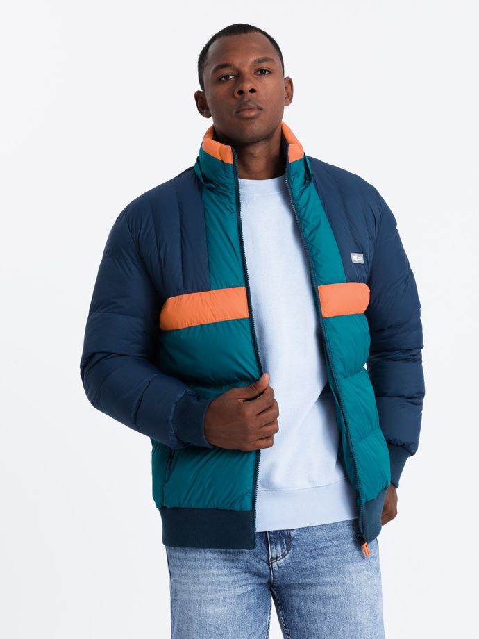 Men's sporty colorful retro jacket - navy blue and orange V3 OM-JALP-0175