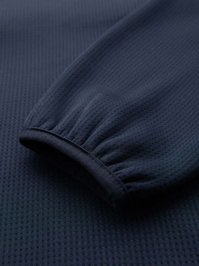 Men's lightweight jacket of combined materials with hood and decorative quilting - navy blue V4 OM-JANP-0160