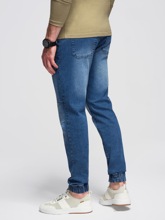 Męskie spodnie JOGGERY jeansowe z efektem sprania - niebieskie V2 OM-PADJ-0267