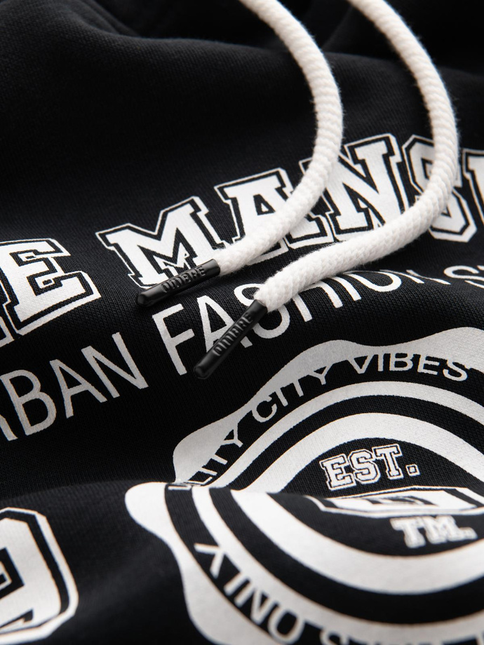 Men's hooded sweatshirt with graphics - black V3 B1714