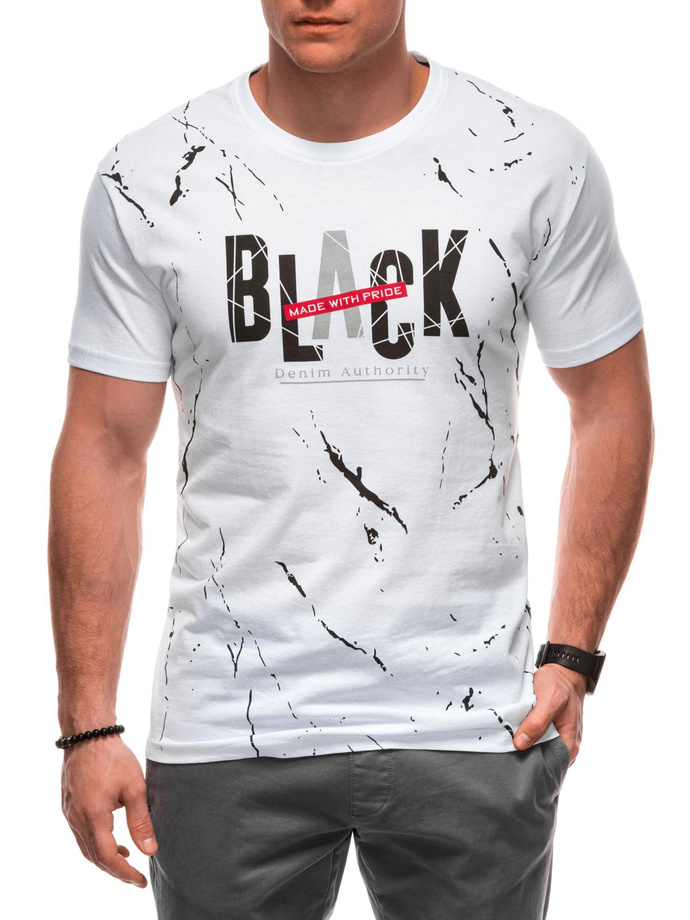 T-shirt męski z nadrukiem S2028 - biały