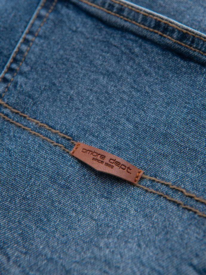 Men's SLIM FIT denim pants with rubbing - dark blue V2 OM-PADP-0255