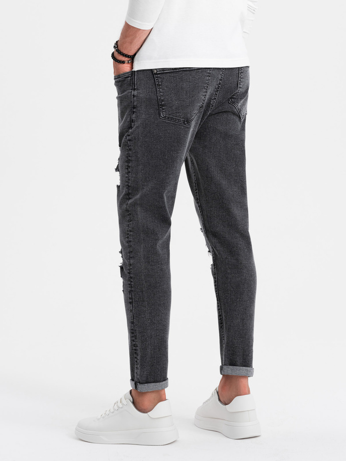 Washable men's TAPER FIT denim pants with rubbing - graphite V3 OM-PADP-0163