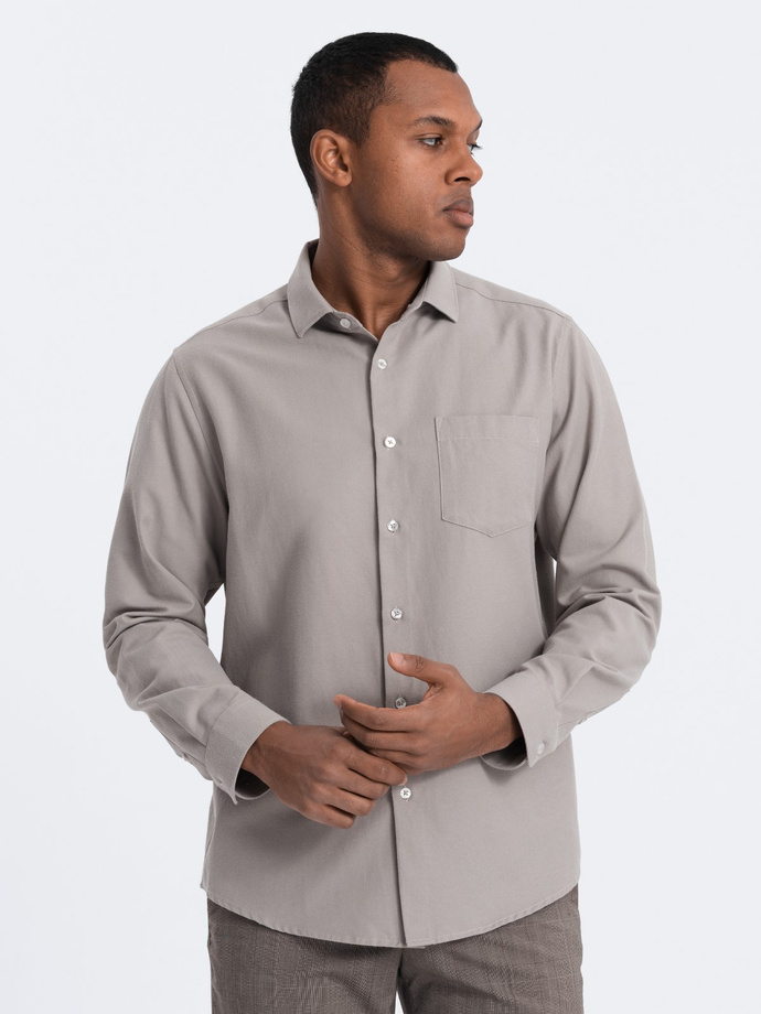 Men's REGULAR FIT shirt with pocket - gray V1 OM-SHCS-0148