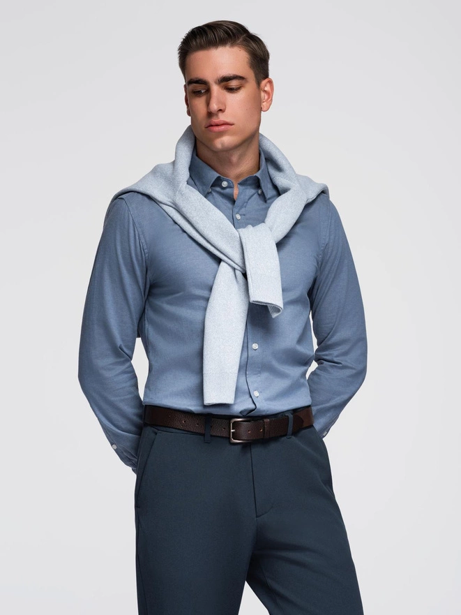 Koszula męska SLIM FIT z ozdobnej tkaniny – niebieska V1 OM-SHCS-0175