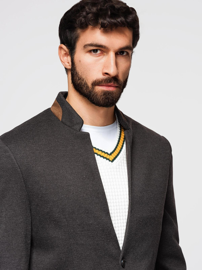 Men's melange rayon jacket with stand-up collar - black melange V5 OM-BLZB-0131