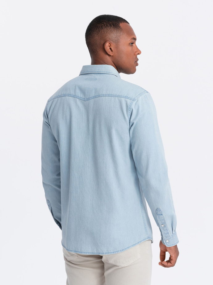 Men's denim snap shirt with pockets - light blue V1 OM-SHDS-0115