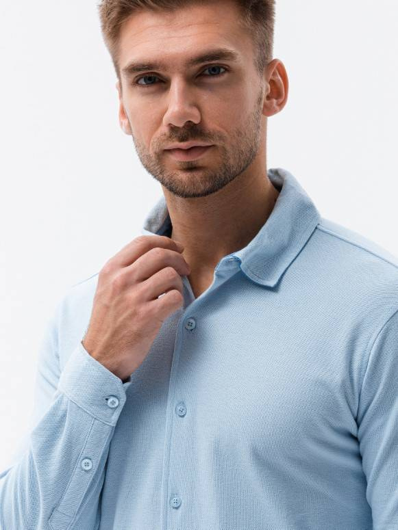 Koszula męska dzianinowa z długim rękawem - niebieska V3 K540