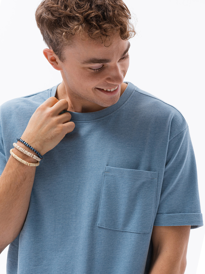 T-shirt męski z nadrukiem - niebieski S1371