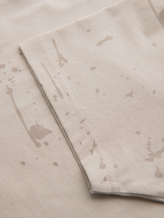 T-shirt męski z nadrukiem i okrągłym dekoltem – kremowy V2 OM-TSFP-0187