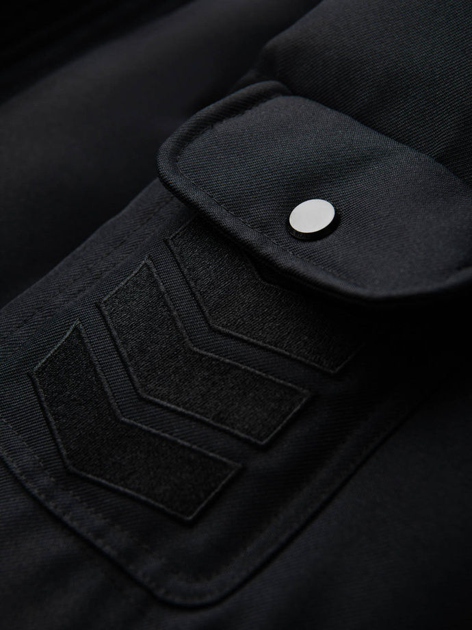 Men's long warm parka jacket with hood - black V2 OM-JALJ-0182
