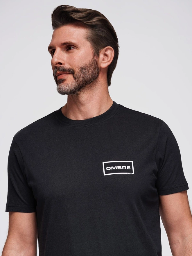 Men's knitted t-shirt with printed REGULAR cut - black V2 OM-TSPT-0231