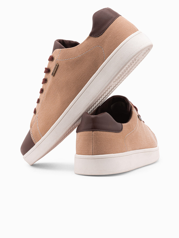 Men's shoes sneakers with combined materials - brown V1 OM-FOCS-0108