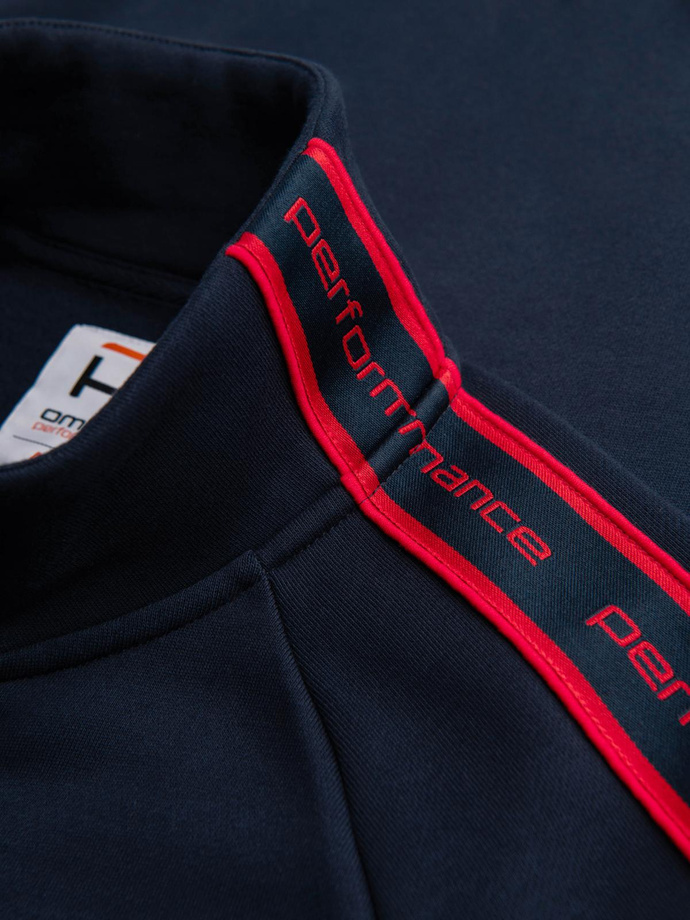 Men's unbuttoned sweatshirt with piping and high collar - navy blue V3 OM-SSZP-0224