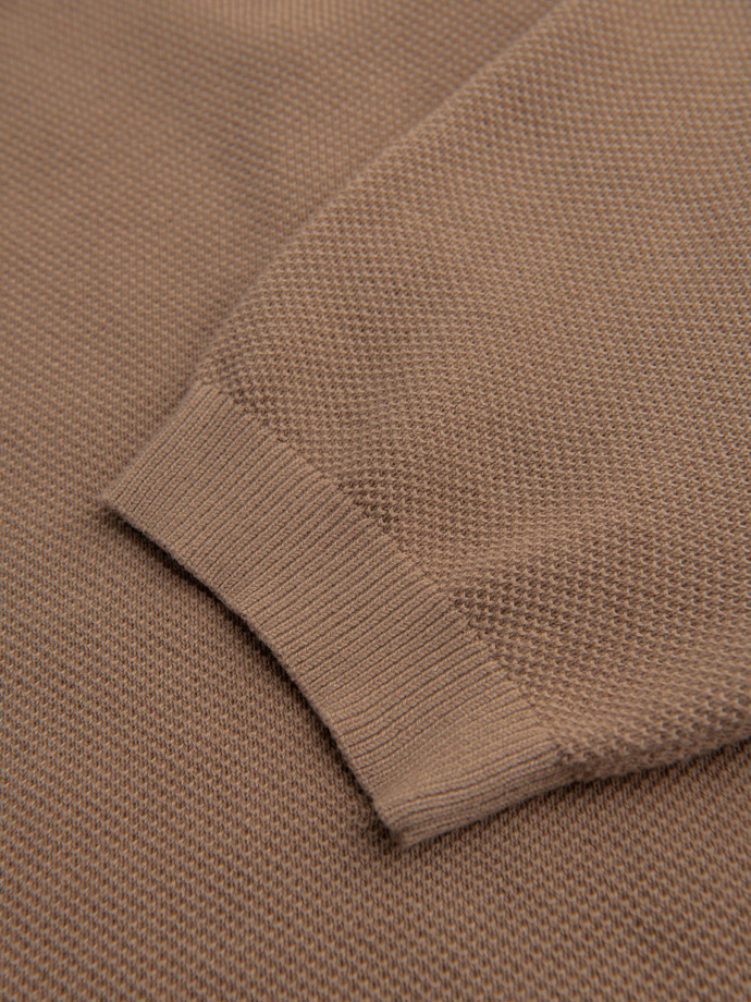 Men's cotton structured knit polo shirt - light brown V3 OM-POSS-0117
