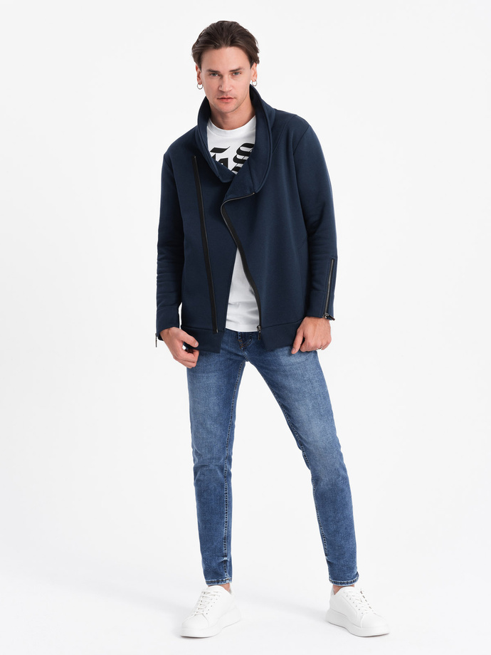 Unbuttoned men's sweatshirt with stand-up collar LONDON - navy blue B1362