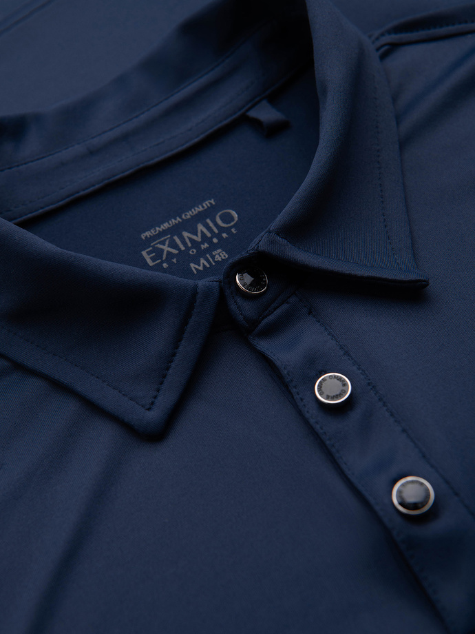 Polo koszulka z długim rękawem zapinana na eleganckie, brandowane guziki – granatowa V3 OM-POLS-0139