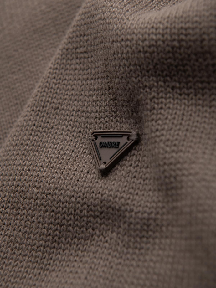 Golf męski sweter z dzianiny – szarobrązowy V1 OM-SWTN-0163
