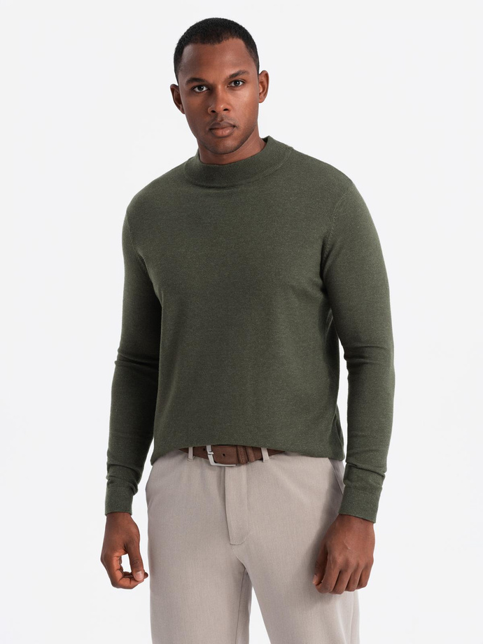 Men's knitted half turtleneck with viscose - dark olive V5 OM-SWTN-0125