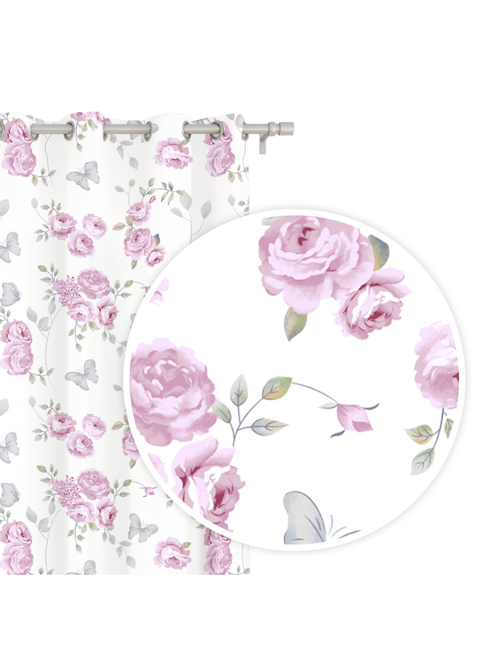 Curtain with flower Calmia 140x250 A734 - white/pink