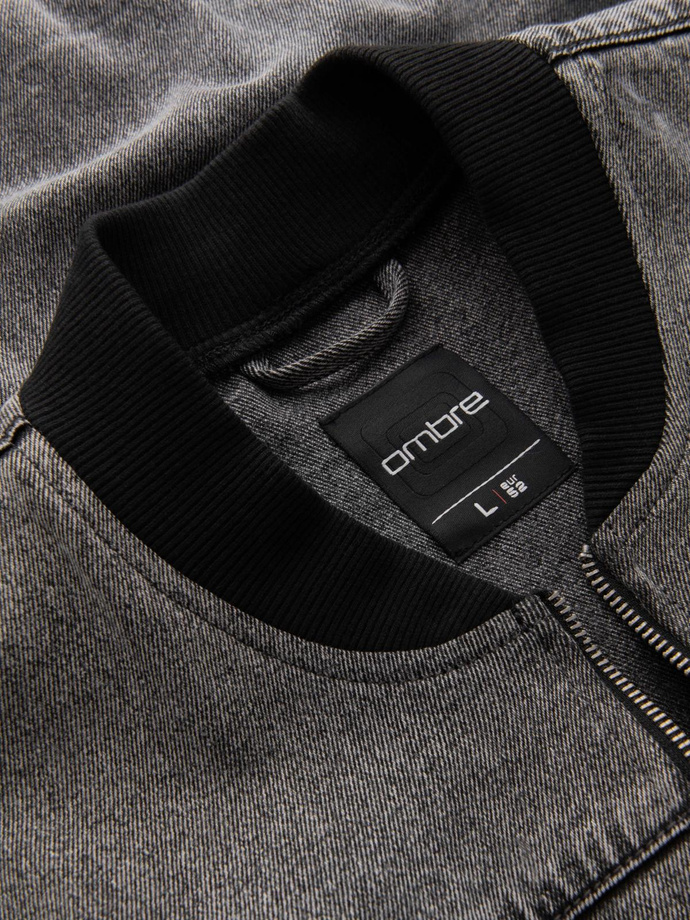 Men's denim bomber jacket with stone wash effect - grey V1 OM-JADJ-0163