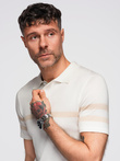 Men's soft knit polo shirt with contrasting stripes - cream V3 OM-POSS-0118