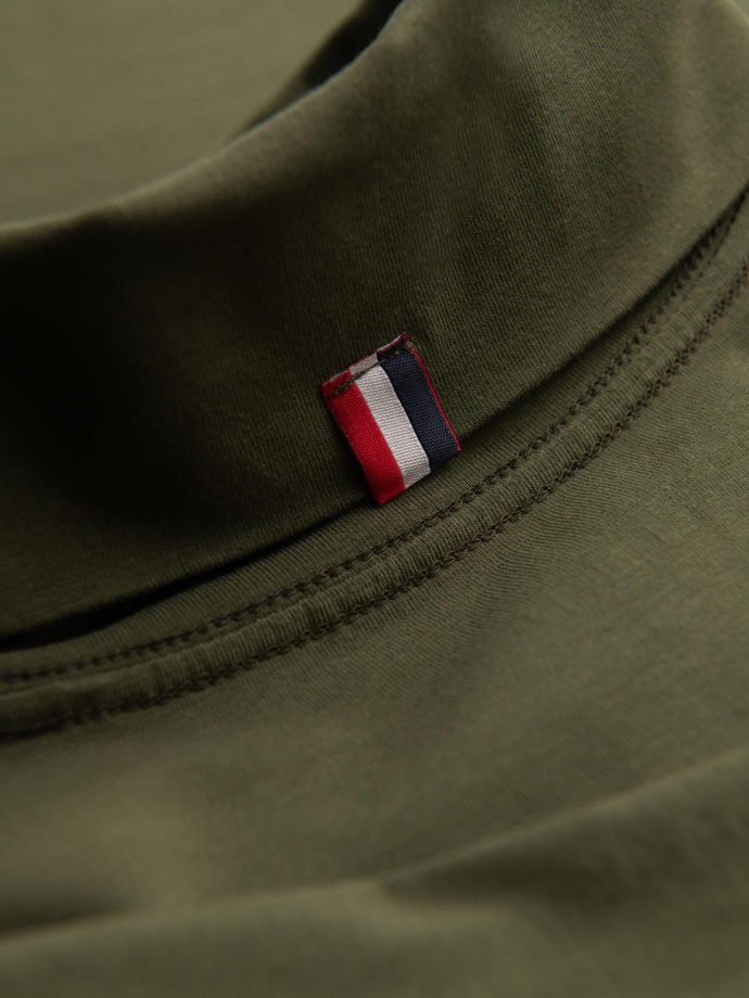 Longsleeve męski gładki z golfem - ciemnooliwkowy V4 OM-LSCL-0130