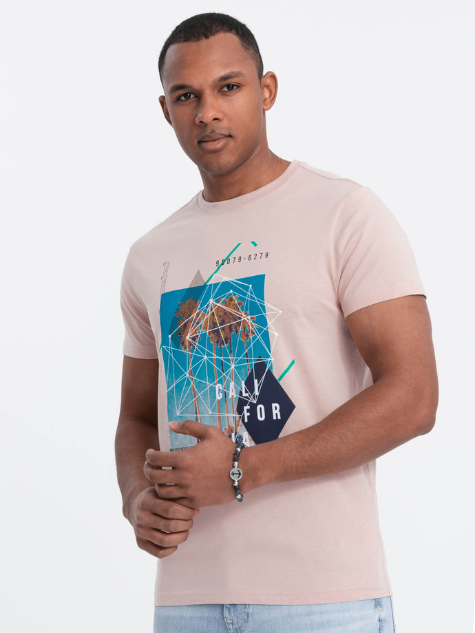 Męski t-shirt bawełniany z nadrukiem California - różowy V2 OM-TSPT-0128