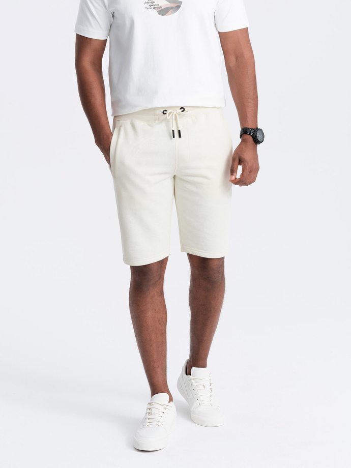 Men's pre-knee BASIC sweat shorts - cream V5 OM-SRBS-0149