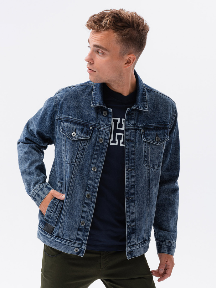 Kurtka męska jeansowa katana - ciemny jeans OM-JADJ-0123