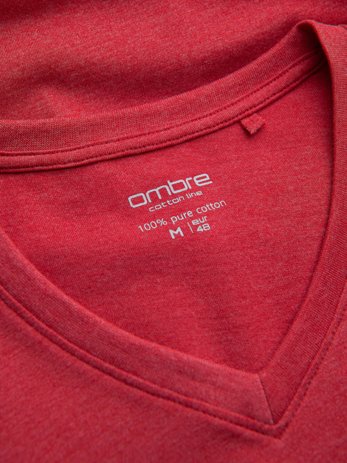 BASIC men's classic cotton tee-shirt with a crew neckline - red melange V17 OM-TSBS-0145
