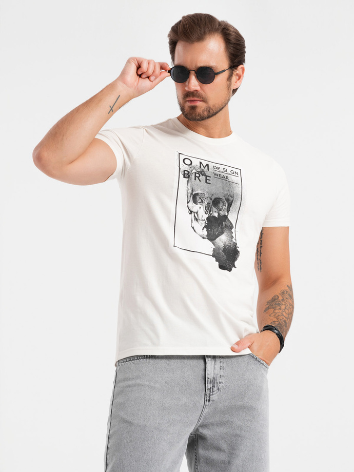 Men's cotton t-shirt with skull - white V2 OM-TSPT-0200