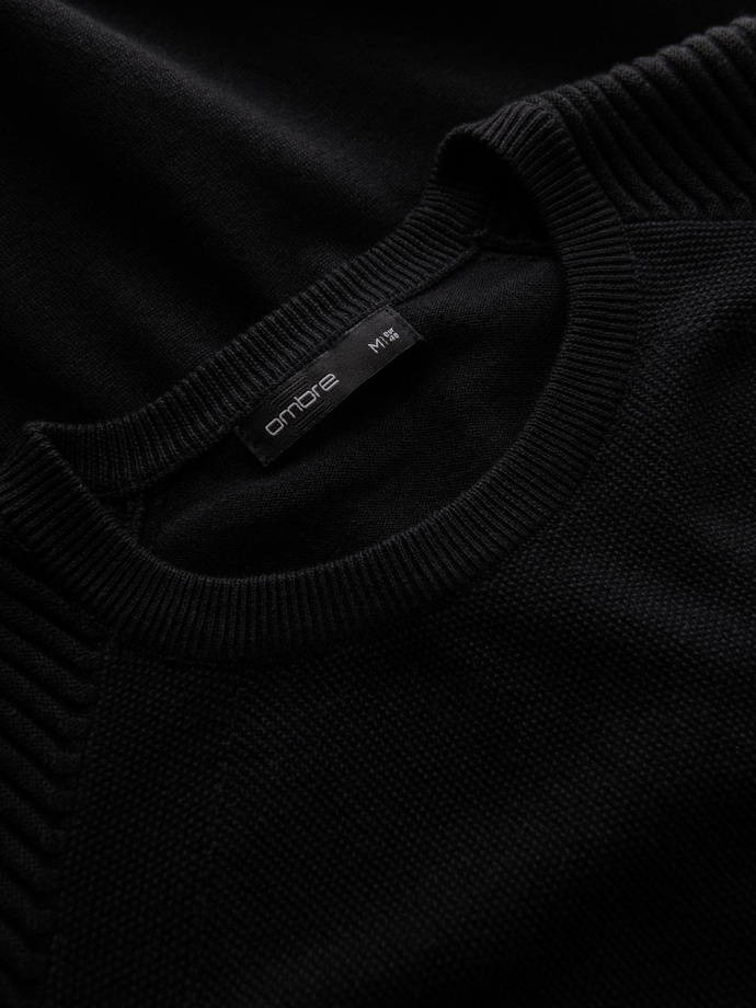 Męski sweter raglan z prążkowanymi rękawami – czarny V2 OM-SWSW-0144