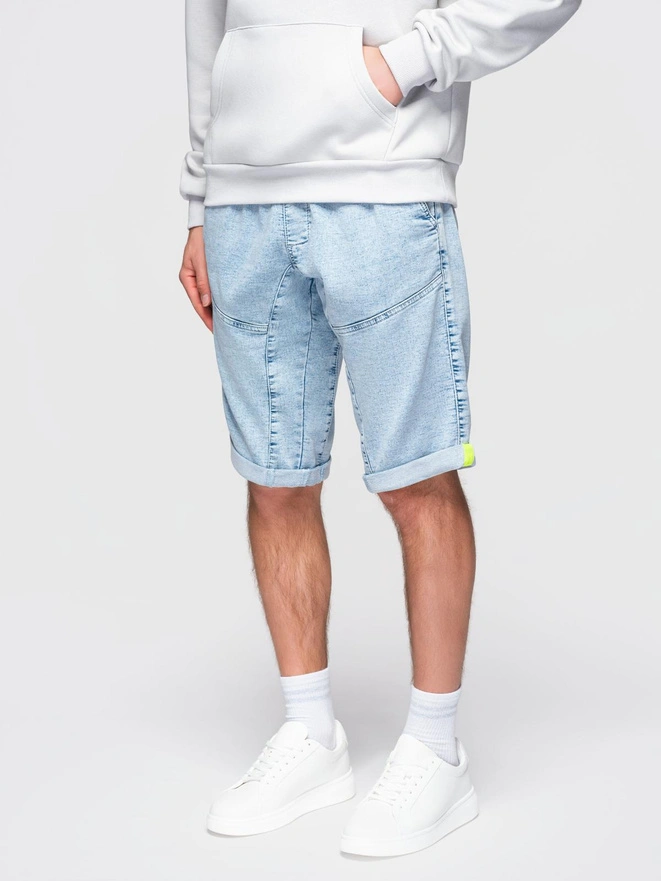 Men's short denim shorts with decorative stitching - light blue V2 OM-SRDS-0135