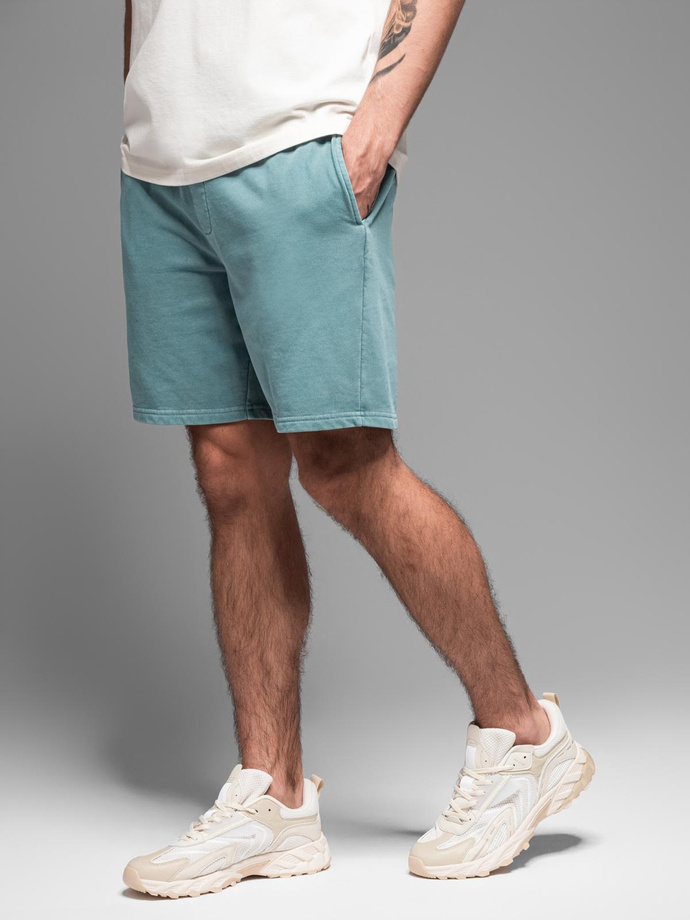 Męskie krótkie spodenki dresowe RELAXED FIT w stylu athleisure – turkusowe V1 OM-SRWS-0122