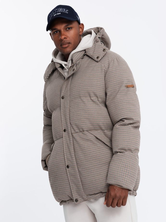 High padded puffer jacket with pattern - brown V1 OM-JAHP-0174