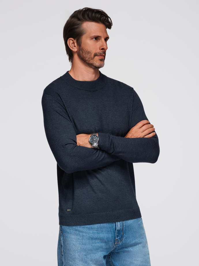 Men's knitted half turtleneck with viscose - navy blue V4 OM-SWTN-0125 