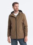 Men's transitional jacket with hood - brown V2 OM-JANP-22FW-005