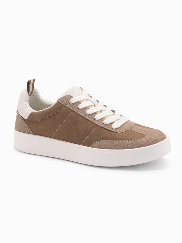 Old-school men's sneakers on thick sole - light brown V1 OM-FOSL-0170