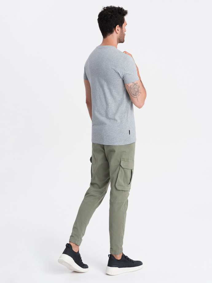 BASIC men's classic cotton tee-shirt with a crew neckline - grey melange V16 OM-TSBS-0145