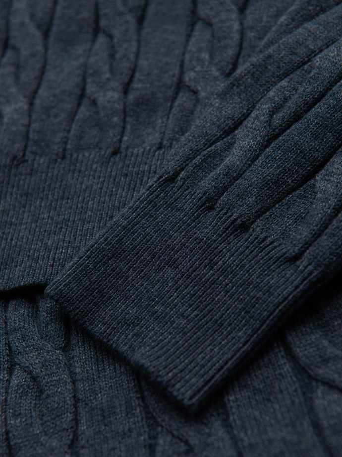 Men's turtleneck sweater with checkered weave - navy blue V3 OM-SWTN-0157