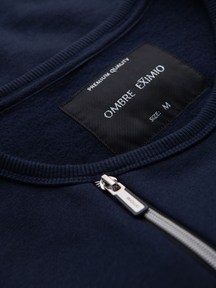 Men's sweatshirt with decorative zips on the front - navy blue V2 OM-SSNZ-0187