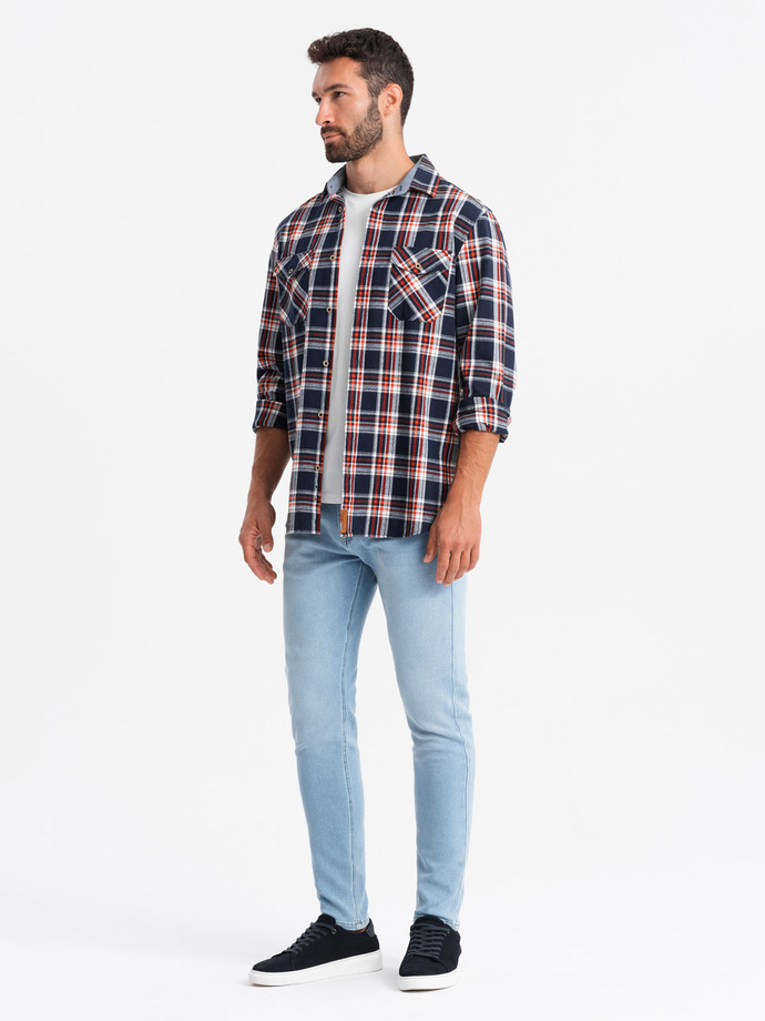 Dopasowane jeansowe spodnie męskie SLIM FIT z elastanem – błękitne V3 OM-PADP-0214